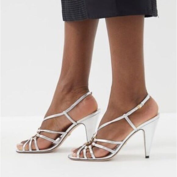 Gucci Women's Isa Crystal Embellished Interlocking G Slingback High Heel Sandals - Picture 5 of 10